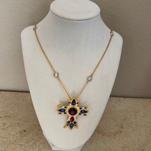 Exquisite Cross Necklace/Brooch in Vibrant Jewel Tones